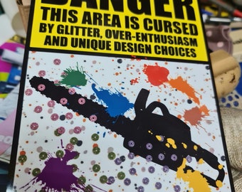 Panneau d'avertissement drôle en métal scintillant : garage, décoration de studio (8 x 6 pouces)