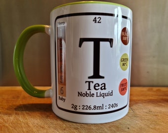 Chemistea - L'élément du thé. Mug bicolore en céramique de 11 oz, tasse scientifique sur le thème du tableau périodique de la chimie