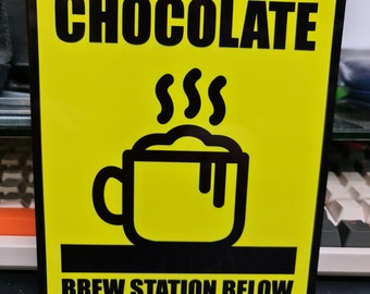 Chocolat d'urgence - Panneau d'avertissement en métal amusant pour garage, atelier ou laboratoire.