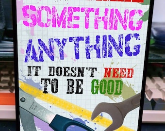 Enseigne motivante en métal : Just Make Something - Décoration de garage, d'atelier ou de pièce d'artisanat