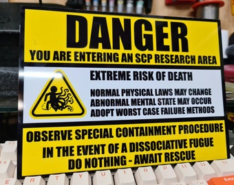 Panneau d'avertissement en métal pour zone SCP - Gaming Science Decor