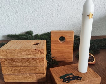 Stabkerzenhalter Eiche beklebt mit Auto und Tannenbaum oder neutral, Weihnachtsgeschenk, Geschenkidee Stabkerze 2cm