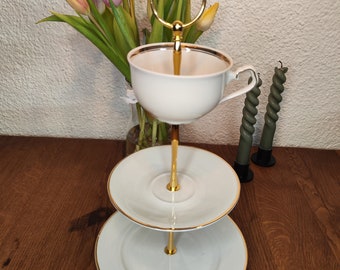 Etagere 'Edda' , Porzellan, weiß, Goldrand , Vintage, 2-Stöckig, Geschenk, Hochzeit, Deko, Weihnachtsgeschenk