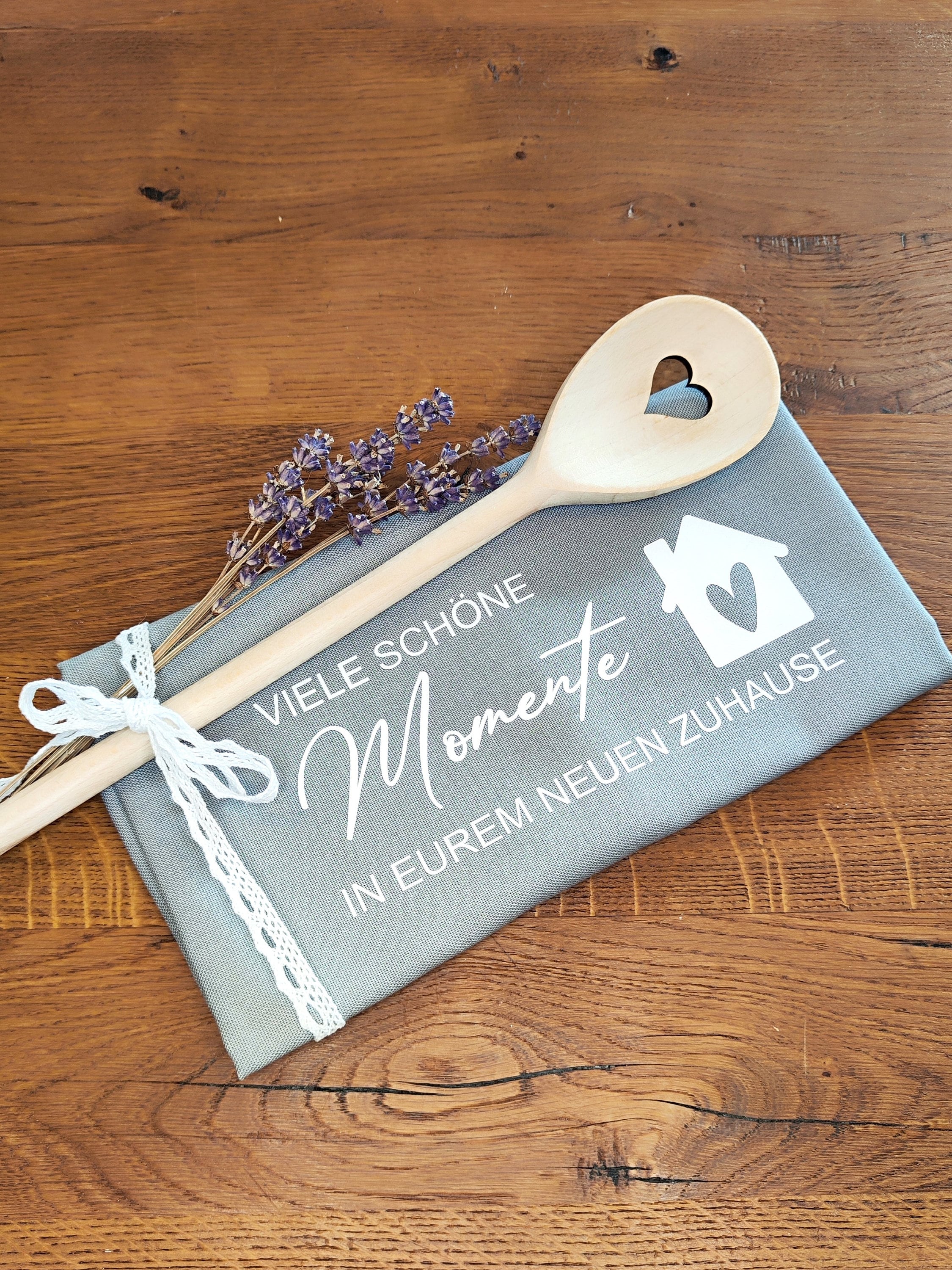 Einzugsgeschenk Set - Geschirrtuch Mit Karte & Kochlöffel | Wohnungs Einweihung Geschenk