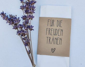 DOWNLOAD Banderole "Für die Freudentränen" Hochzeit, Hochzeitsdeko, DIY, zum Selbstausdrucken und basteln mit Kraftpapier, Tempo Hochzeit