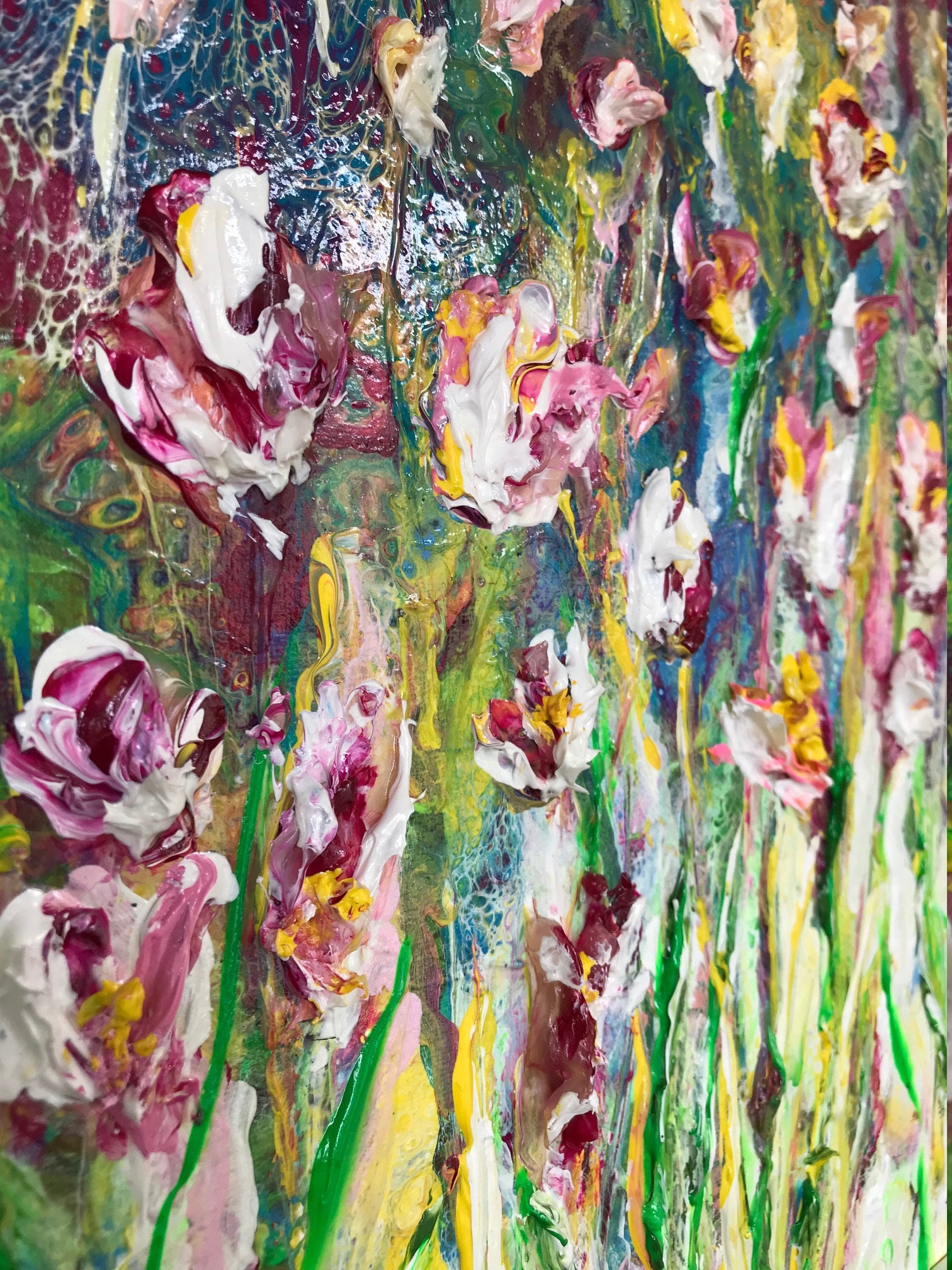 Abstract tulips painting, original, one of a kind, textured, impasto ...