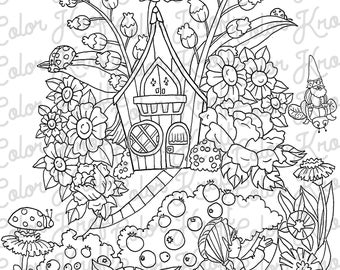 Gnome Home Coloring Page // Printable Color Page
