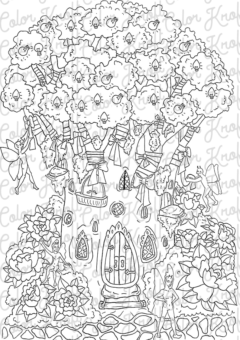 Fairy Garden Coloring Page // Fairy Tree Decorating Printable | Etsy