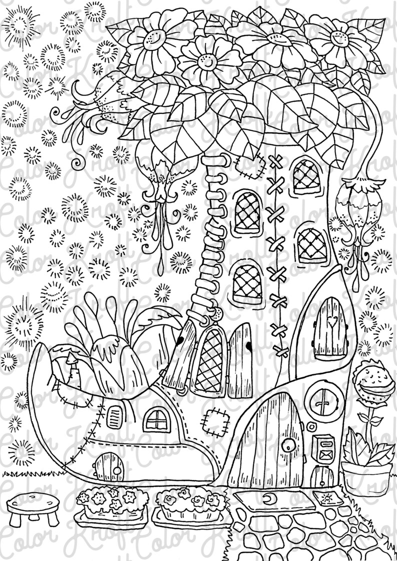 The Little Old Lady Who Lived in a Shoe Coloring Page // | Etsy