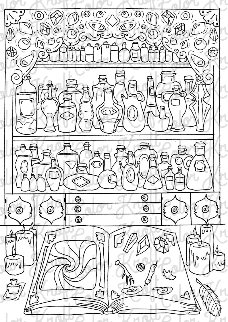 Download Potions and Enchantments Coloring Page // Printable ...