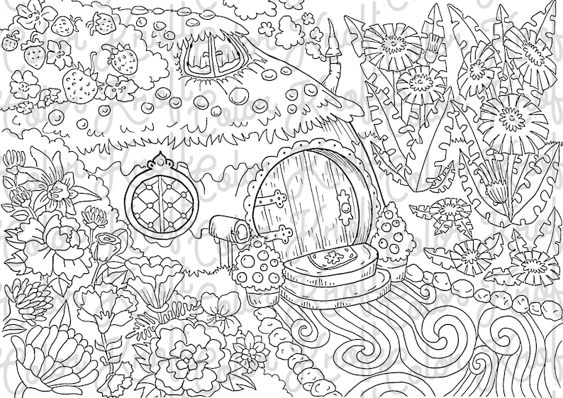 fairy garden printable coloring page digital download color etsy