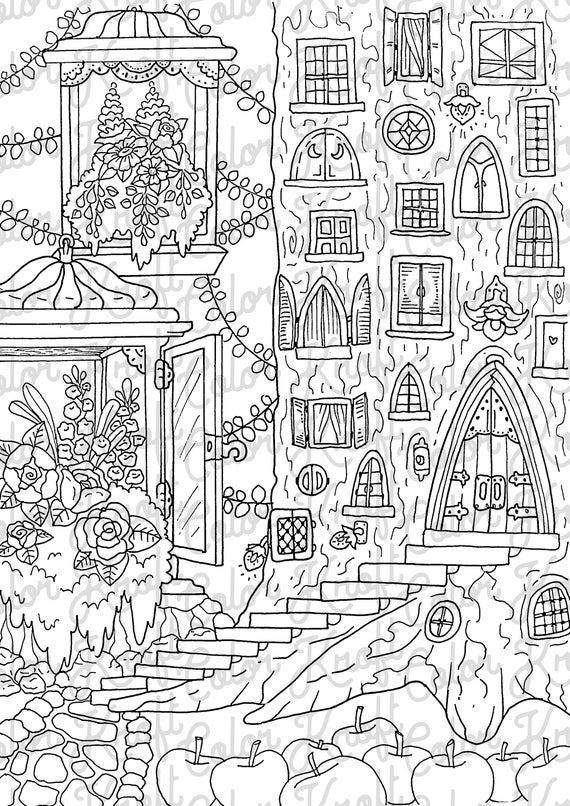 Country Garden Coloring Page Printable // Digital Download -  Portugal