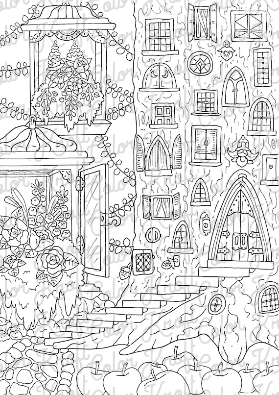 Country Garden Coloring Page Printable // Digital Download -  Portugal