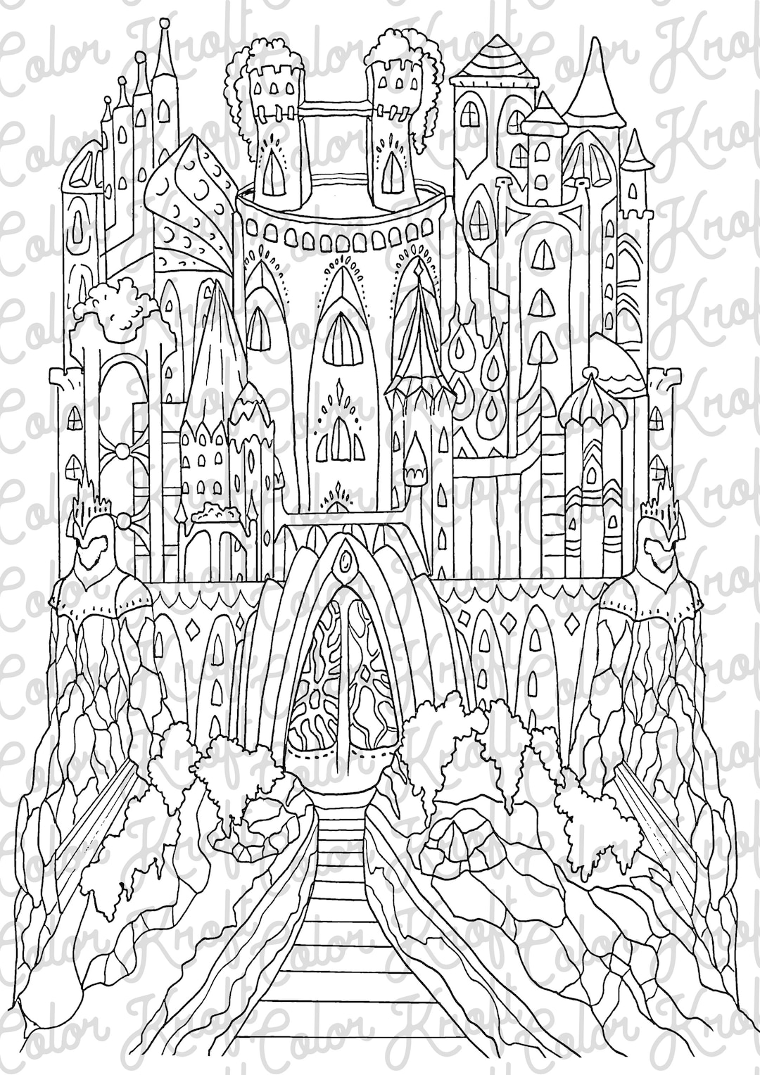 Fairy Castle Printable Coloring Page // Digital Download Color Pages - Etsy