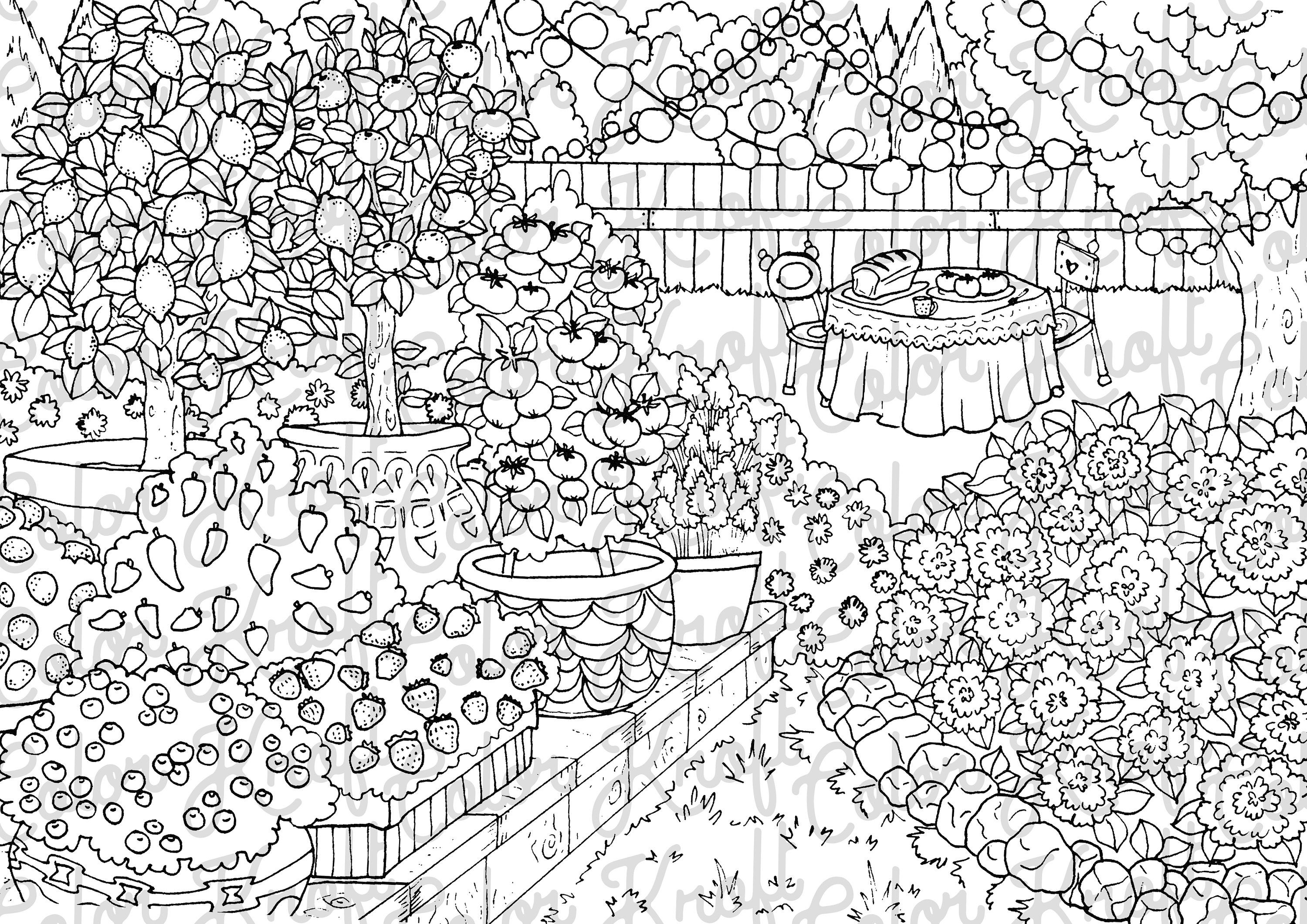 Country Garden Coloring Page Printable Digital Download Etsy M xico