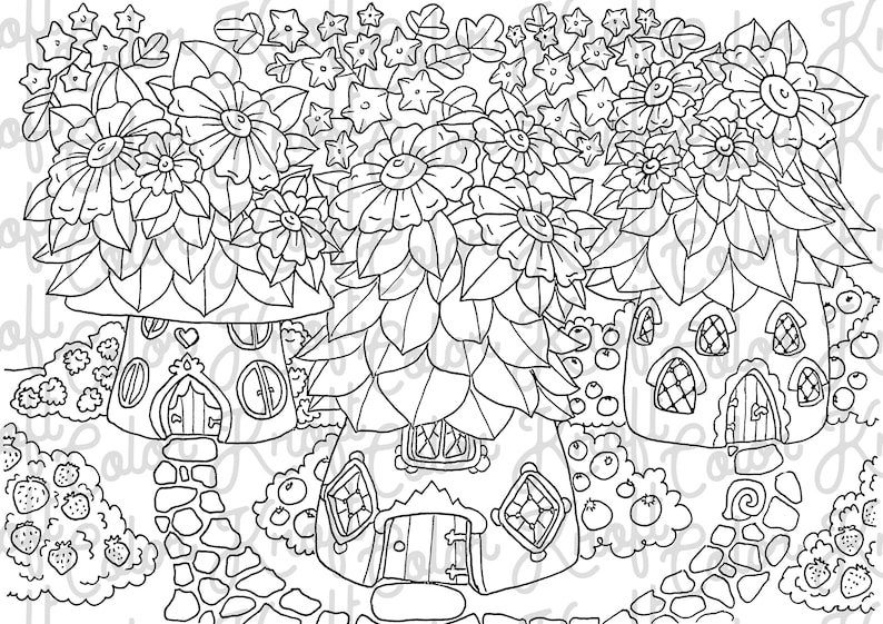 Download Fairy Garden Coloring Page // House of Fairies // Digital ...