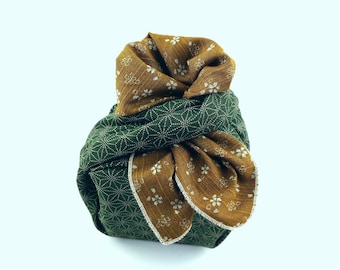 Furoshiki Geschenktuch Japan Baumwolle wiederverwendbar  nachhaltige Verpackung japanisch doppelseitig gold- dunkelgrün