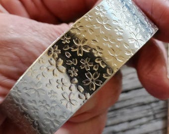 Cherry Blossom Aluminum Cuff Bracelet: Lightweight, Non-Tarnish (1x6 inch)