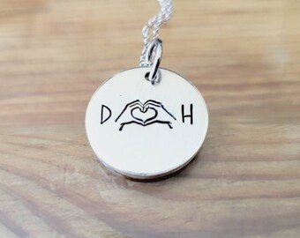 Personalized Heart Hands Necklace: Initials, Stainless Steel Rolo Chain