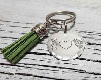 Peace Love Sugar skulls Jewlery with Flashlight and tassel keychain Customizable and Various Colors Trick or Treat green Trick or Treat