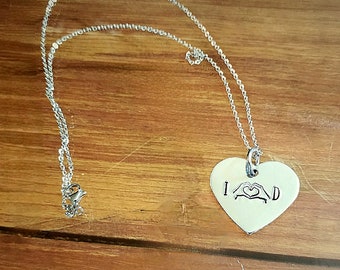 Always Couple's Love Hands Necklace with Initials 1" Heart Christmas Heart Hands Birthday, Anniversary 20" Stainless Steel Chain Durable
