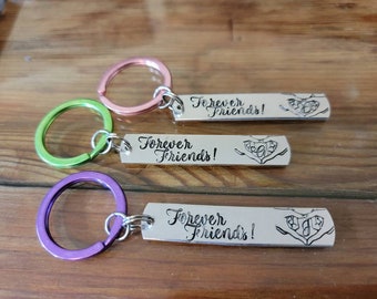 Best Friends Gift, BFF, Forever Friends love hands,  initial, keychain personalized, durable aluminum, Upgrade Key Ring Quantity Discount
