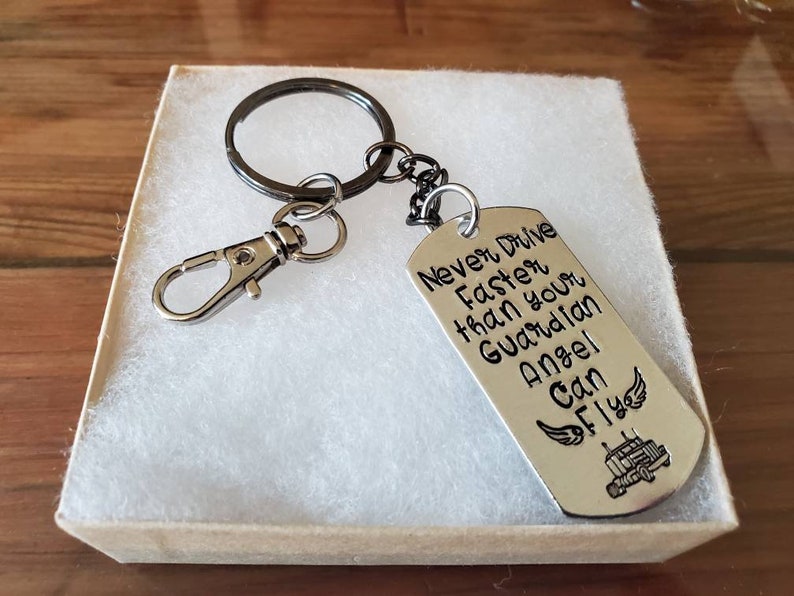Truck Driver Keychain New Driver Never Drive Faster Than Etsy