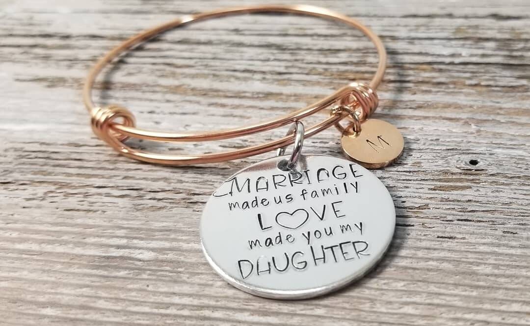 Wedding Bracelet Daughter Hand Stamped Marriage Made us Family Etsy