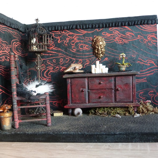 Miniatur Grusel Eckzimmer Spooky Cornerlounge 1zu12 Roombox Schaustück Hexenhaus