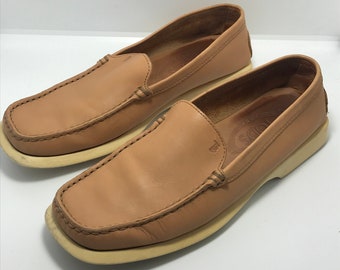 Italian vintage 90s moccasins, Tod's shoes, camel leather, size 37 1\2, square toes, women's shoes, summer shoes