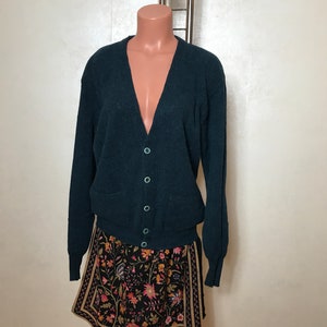 Vintage navy blue sweater V-neck, button up front, long sleeves Pure alpaka fabric Unisex oversize pullover