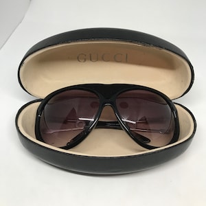 Gucci vintage authentic sunglasses with case, black frame, silver temples, womens rectangular sunglasses