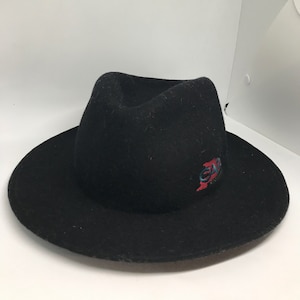 Black vintage 80s unisex hat, wool material, gambler hat, Capo, center dent crown, simple hat, one size