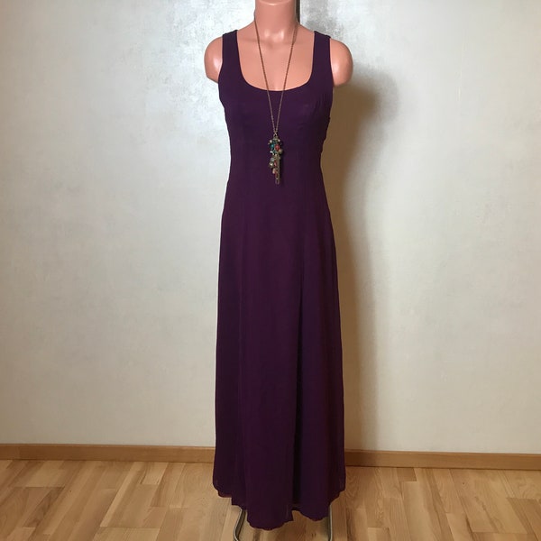 Purple vintage 90s dress, prom dress, A-line design, empire waist, sleeveless dress, maxi length, formal event, medium size