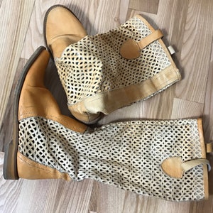 Brown vintage 80s slouch boots, autumn shoes, lace boots, below-the-knee length, size 37, leather boots, low sole
