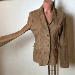 OK Leather vintage 90s jacket, women's jacket, medium size, camel goatskin, sheath design, long sleeves, demi season jacket