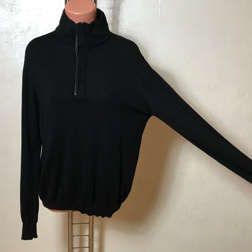 Lagerfeld 90s men's sweatshirt, black shops wool fabric, medium size, long sleeves, quarter zipper fastening, warm autumn shirt