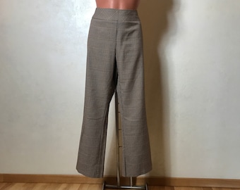 Pantaloni da donna vintage anni '90, motivo a treccia, pantaloni marroni, mezza ascesa, cerniera laterale, design dritto, pantaloni formali, lunghezza ritagliata