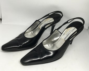 Dolce & Gabbana 90s slingbacks, black leather, size EUR 37, mid heels, point toes, minimalistic elegant shoes, summer slingbacks