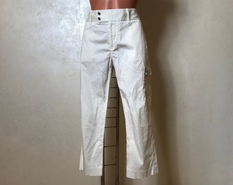 Ralph Lauren women's capri pants, medium size, white cotton fabric, below-the-knee length, casual tapered pants, mid rise