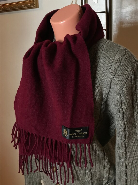 Burgundy vintage 90s scarf, wool fabric, long sca… - image 3