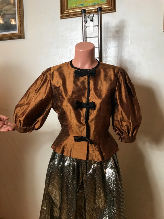 Vintage Top Collection: Bronze Silk Blouse, Marvel Tee, Silver Silk Top, Pink Cotton Shirt. S-M