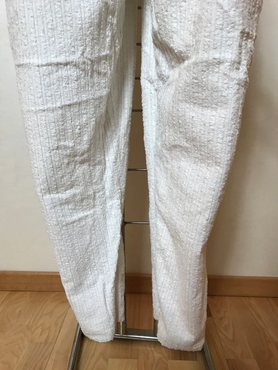 White vintage 80s womans pants, cotton fabric, co… - image 4
