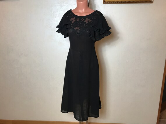 デカンブラックヴィンテージ60年代ドレス、シアーコットン生地、花柄