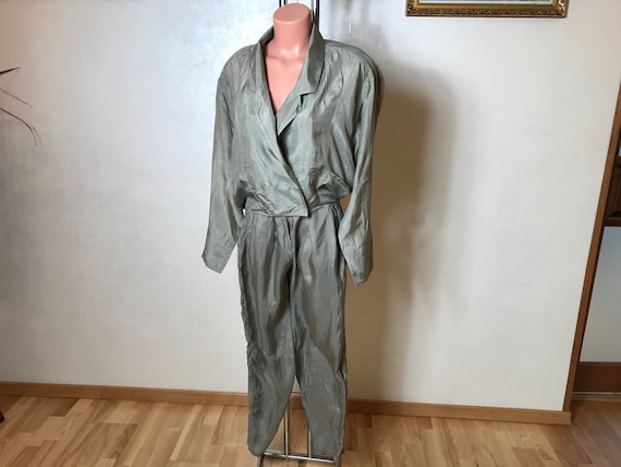 Silk vintage 90s suit, two piece set - jacket and