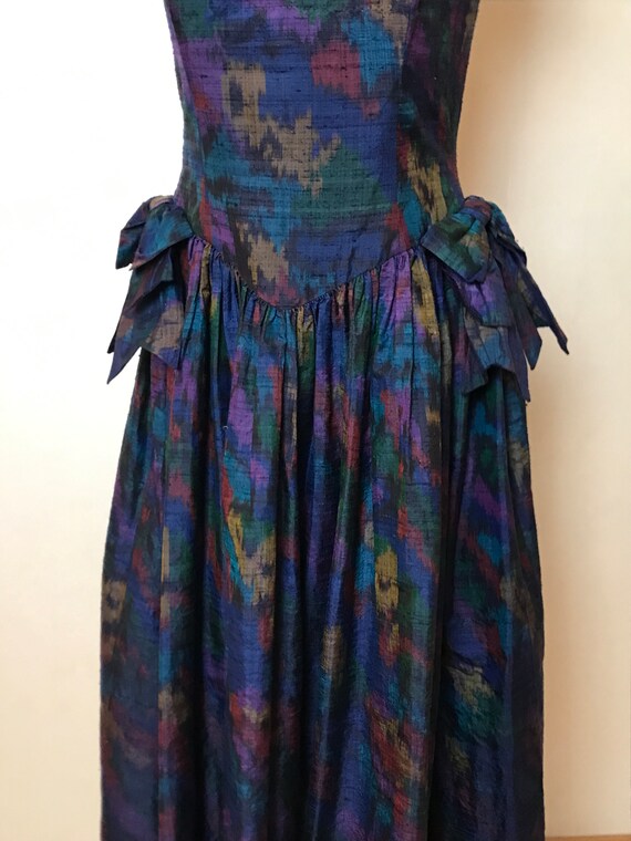 Silk vintage 80s dress, medium size, fit and flar… - image 4