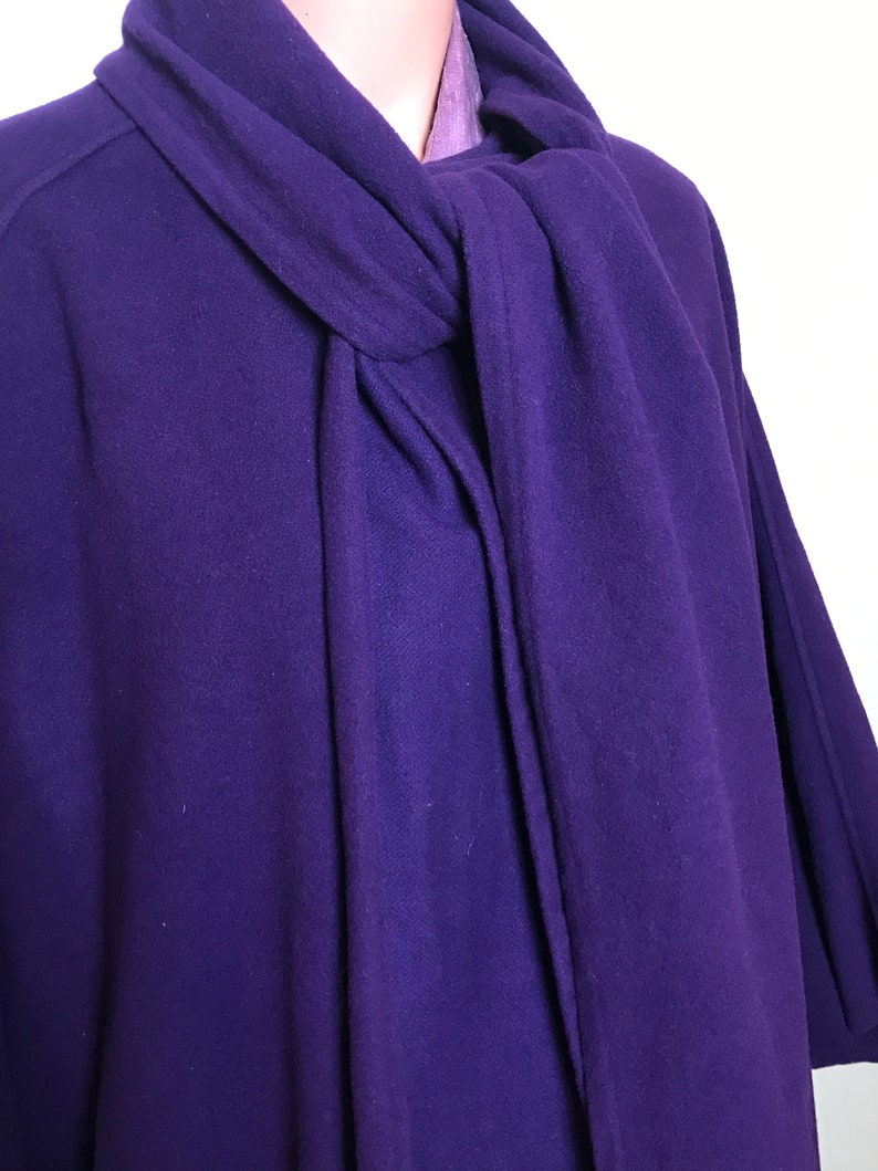 double button fastening two pockets Large size Purple vintage poncho coat Semi circle design sleeve holes