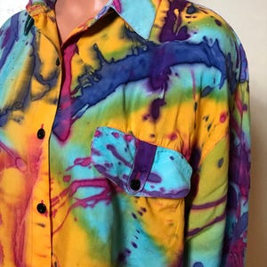 Vintage & moderne topcollectie: 80s zijde turquoise, Zara ruches katoen, bloemenprint, tie dye viscose, maat L afbeelding 18