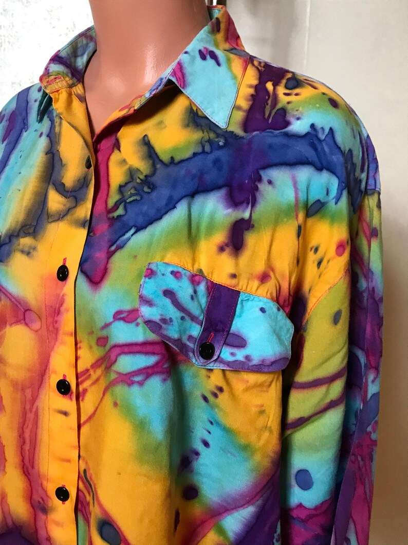 Vintage & moderne topcollectie: 80s zijde turquoise, Zara ruches katoen, bloemenprint, tie dye viscose, maat L afbeelding 18