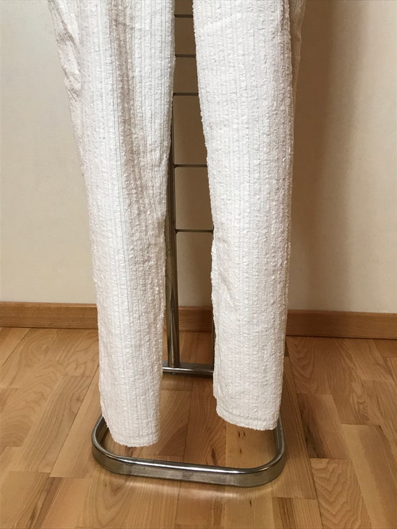 White vintage 80s womans pants, cotton fabric, co… - image 8
